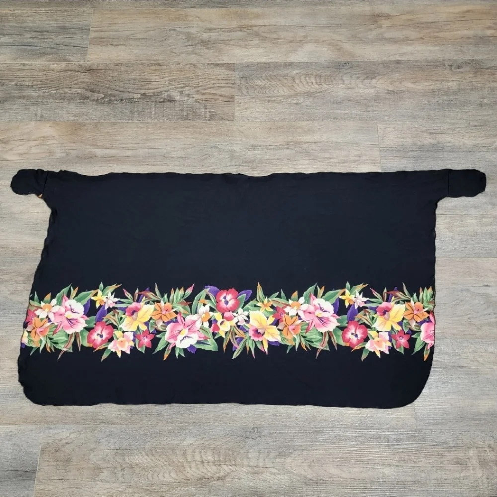 Vintage Jantzen Sarong Cover Up OS Black Pink Floral Hawaiian Tie Closure